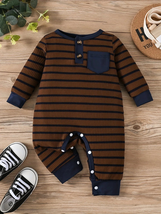 Baby Jumpsuit Spring &amp; Fall Striped Blue Long Sleeves 