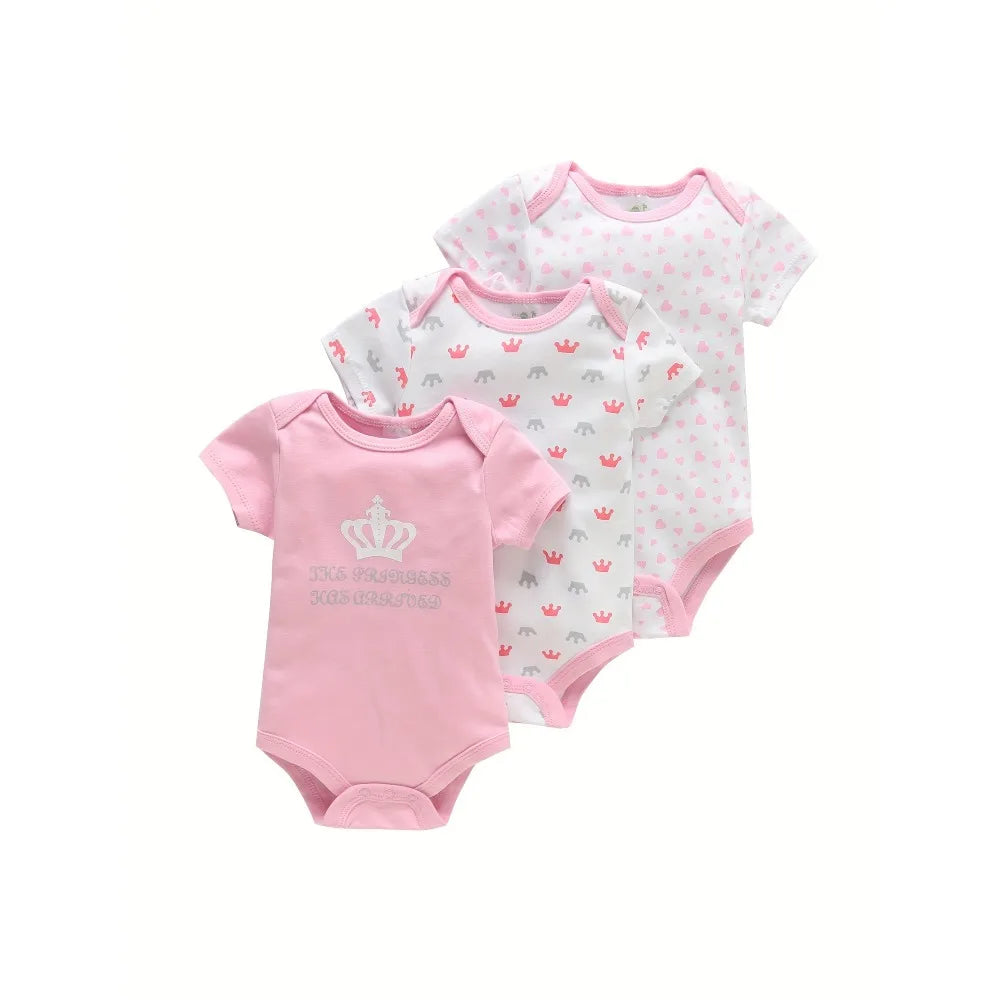 3 Piece Baby Romper Set Short Sleeve Summer Outfit
