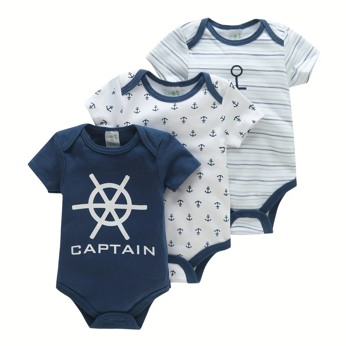3 Piece Baby Romper Set Short Sleeve Summer Outfit