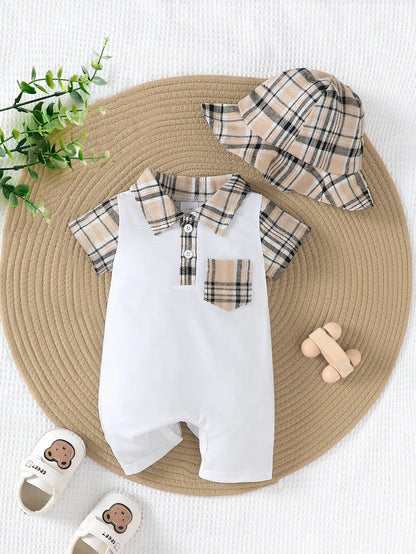 Baby Jumpsuit Summer Checked Pattern Short Sleeves 