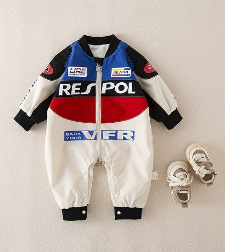 Cool Baby Romper – Race Car Print &amp; Sweatshirt Look 