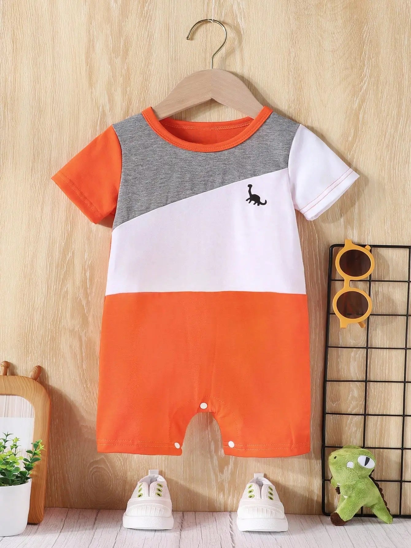 Baby Boy Summer Set Romper Dino Orange/Blue